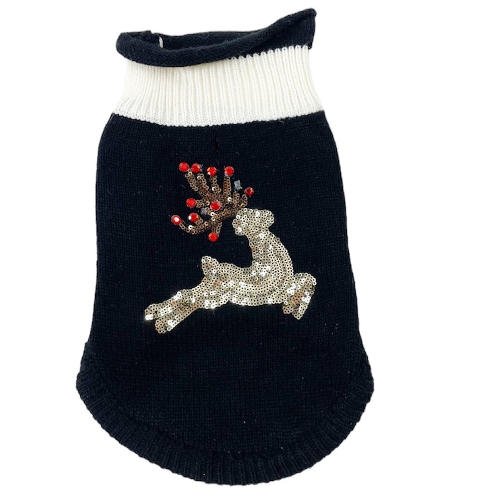 7”x13” Sequin Reindeer Small Dog Sweater